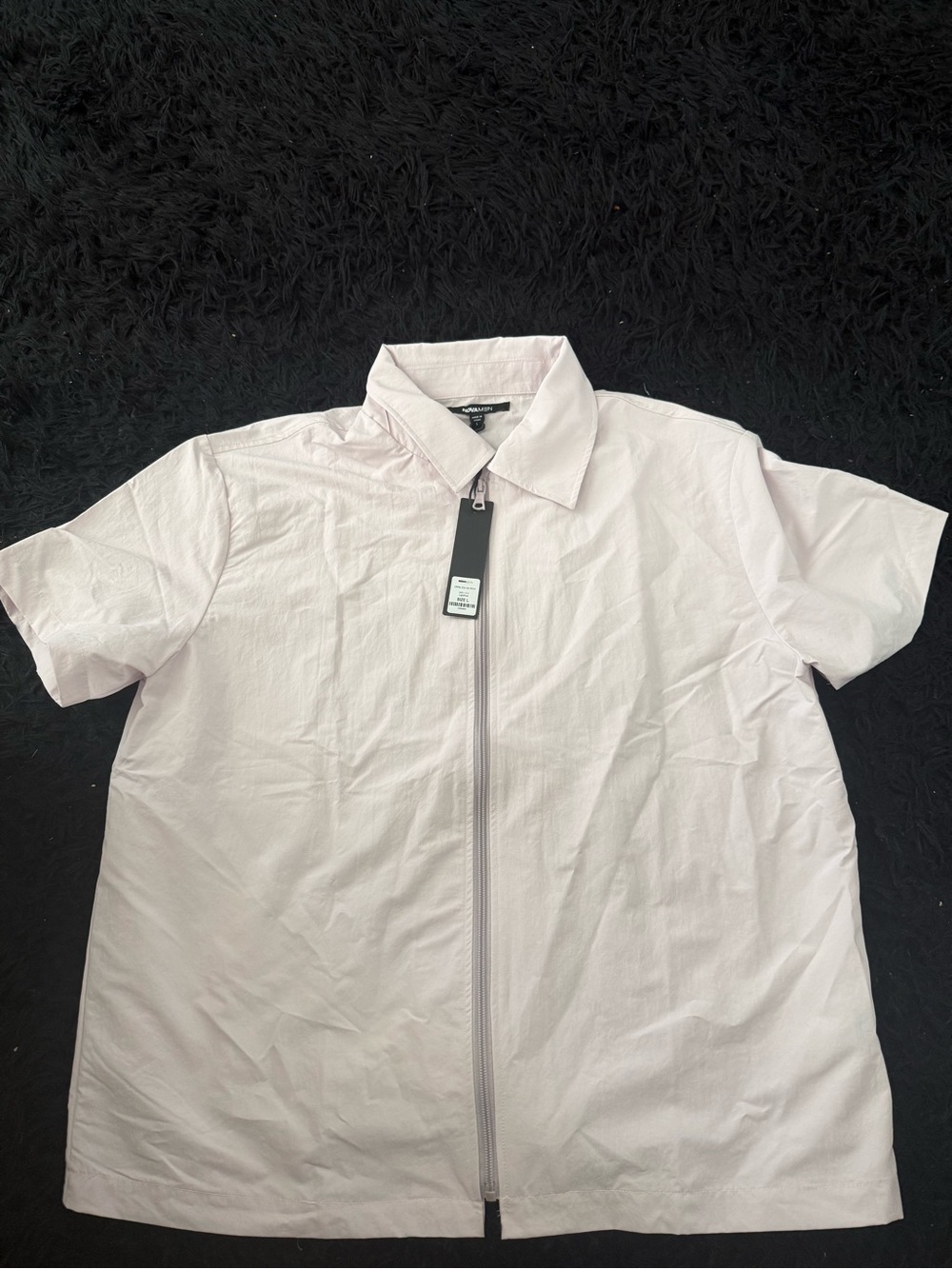 Fashion Nova Light Pink Short-Sleeve Zip-Front Button Down Shirt